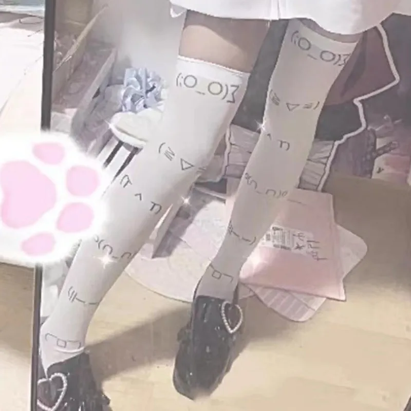 Graffiti Letter Print Long Socks Harajuku Over Knee Thigh High Stockings Y2K Cosplay Cute Socks Kawaii