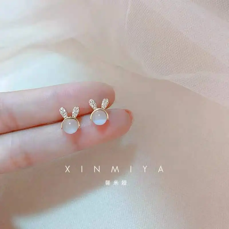Opal Little Rabbit Earrings No Hole Ear Clips Rabbit Clip Earring Without Piercing Minimalist Earrings Jewelry CEYL269 ear clip earrings,clip earrings,ear clip