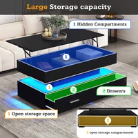 Table basse hydraulique, avec éclairage LED, contrôle par application Bluetooth, 2 tiroirs et rangement ouvert, table basse relevable, 100*50*44 cm 3