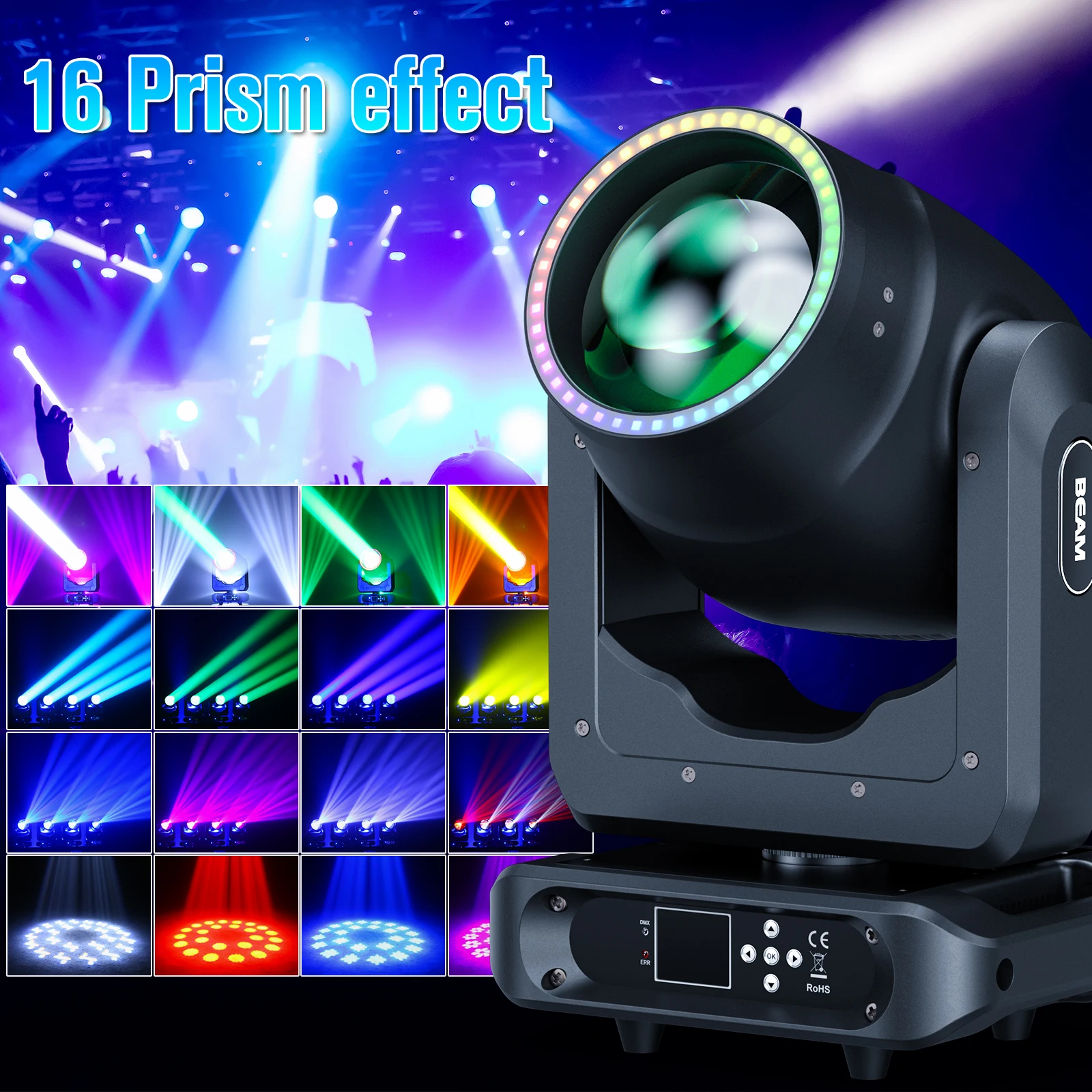 

Somspot Aurora RGB Moving Head Light Beam Stage Light Effect Projector for DJ Concert Party Weddings Nightclub Dance Hall