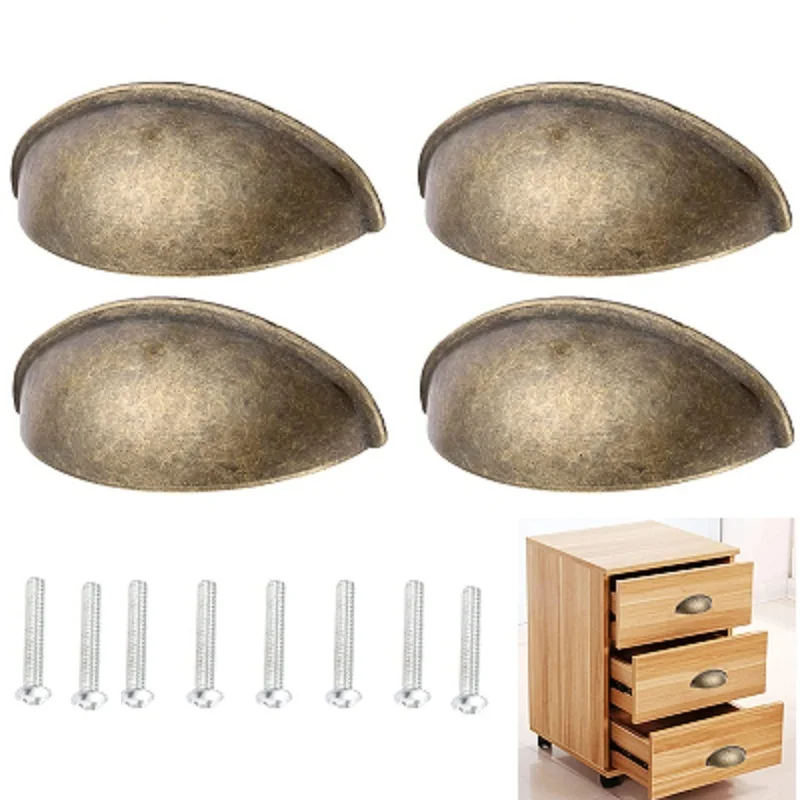 4Pcs Vintage Shell Drawer Pulls Handles Half Moon Kitchen Cupboard Door
