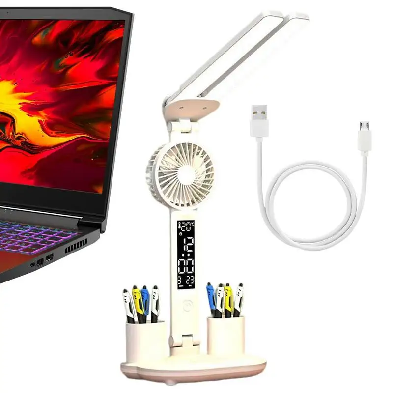 Led Desk Lamp With Fan Plug In Lighting Table Lamp With Pen Holder Long Battery Life Book Reading Light Study Room