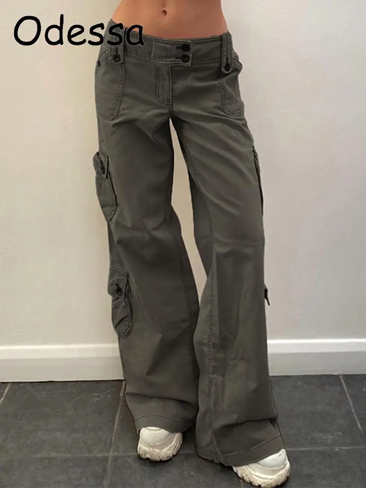 

Odessa 90S Vintage Cargo Pants Baggy Jeans Women Casual Low Waist Pockets Straight Denim Trousers Overalls Streetwear Oversized
