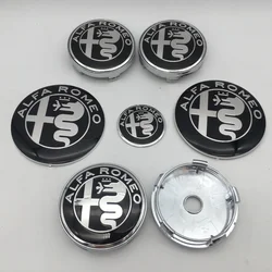 Alfa Romeo Car Emblem Wheel Cover Caps & Hood Badge Set - 7-Piece Styling Kit (7pcs new black)