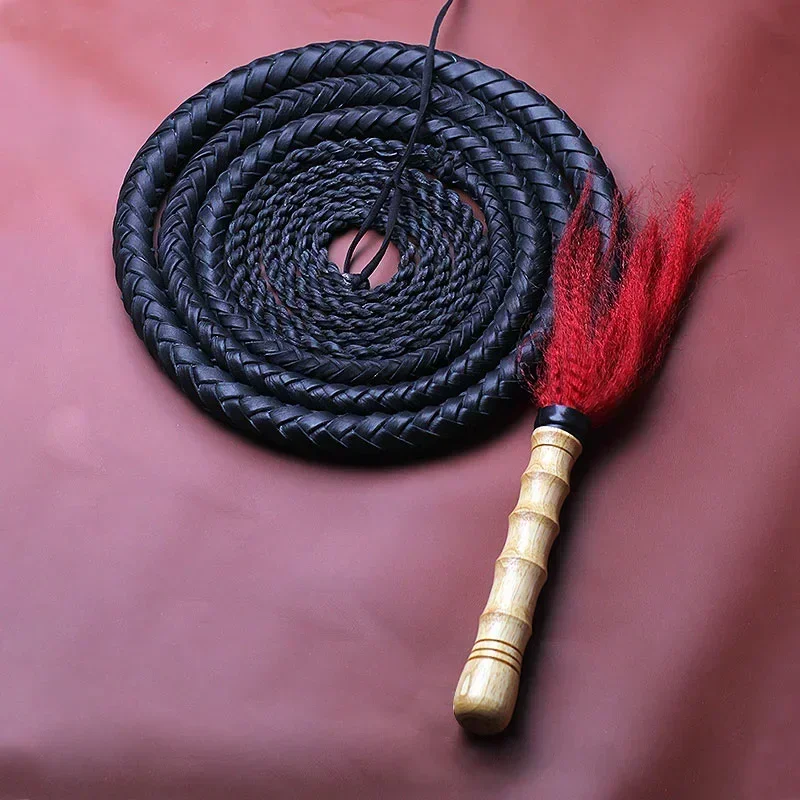 Kung Fu Whip Martial Art Wushu Whip Cowhide Fitness Whips Shepherd Sounded Whip Wood Handle for Outdoor Physical Exercise Toys 4