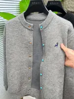 Light Luxury Men's Knitted Cardigan Deer Embroidered Jacket O-Neck Loose Solid Color Casual Sweater Autumn Winter New Menswear