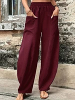 Plus Size Women's Cotton-Linen Harem Trousers Retro Loose-Fit Casual Trousers Elasticated Waistband Workwear Wide-Leg Trousers - Image 5