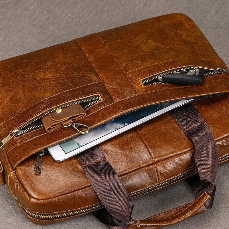 Luufan Genuine Leather Men's Business Handbag 15" Laptop Briefcase Bag Male A4 Document Shoulder Message Computer Bag Work Tote 4