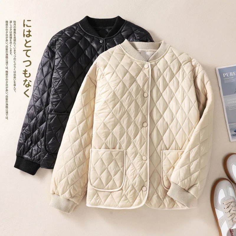 Real time Spot Large Cotton Jacket with Diamond Pattern, Lightweight, Retro, Loose, Monochromatic, Autumn and Winter 24pcs time hostel retro style suitable for decorative stickers diy diary notebook scrapbook children s stationery stickers