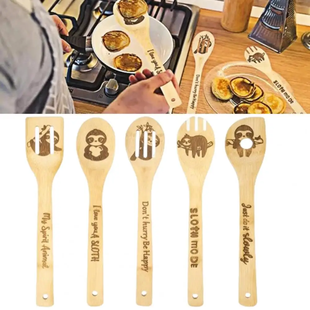

5Pcs Baking Spatula Long Handle Wooden Cooking Spoons Set With Funny Sayings Kitchen Utensils For Home