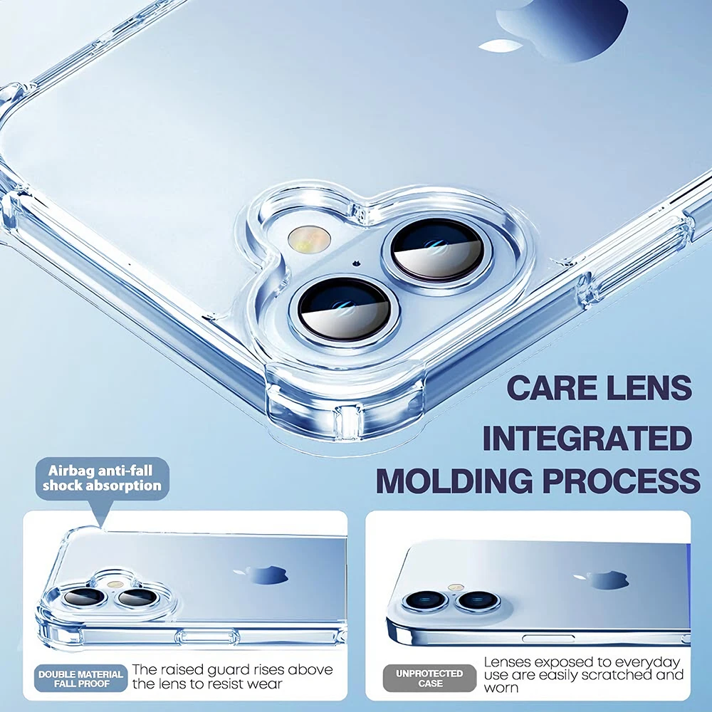3D Airbag Shockproof Transparent Hybrid Case with Hard PC Cover and Soft Silicone Shell