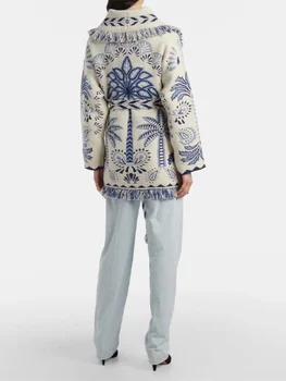 Autumn Tassle Short Cardigan Top Women Print Solid Full Sleeve Button Up Loose Sweater Female Chic Casual Street Knitwear 1