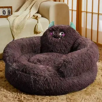 Plush Cat Calming Bed Cute Shape Dog Donut Bed with Raised Head And Neck Support Pads Cozy Pet Round Cuddler Bed for Cats