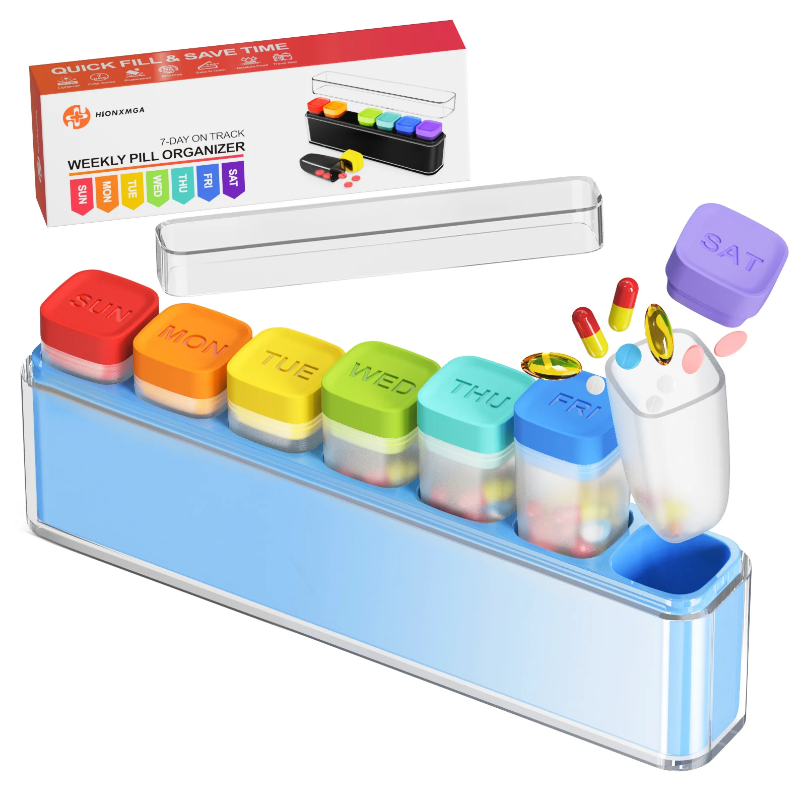 Compact Pill Organizer Travel Case | Detachable Daily Dispenser with Color-Coded Compartments