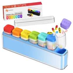 Compact Pill Organizer Travel Case | Detachable Daily Dispenser with Color - Coded Compartments (Blue)