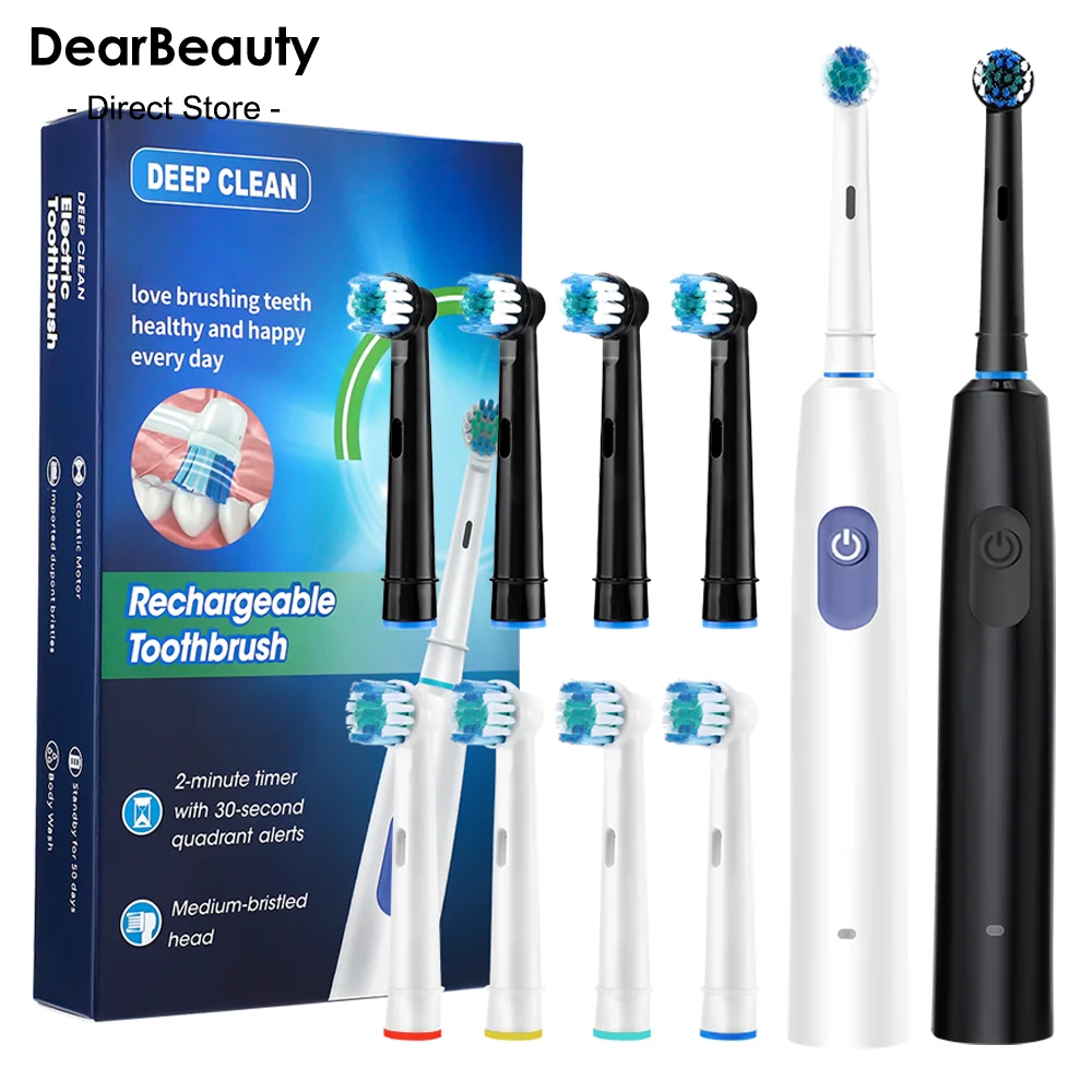 Rechargeable Rotary Electric Toothbrush with 8 Replacement Heads
