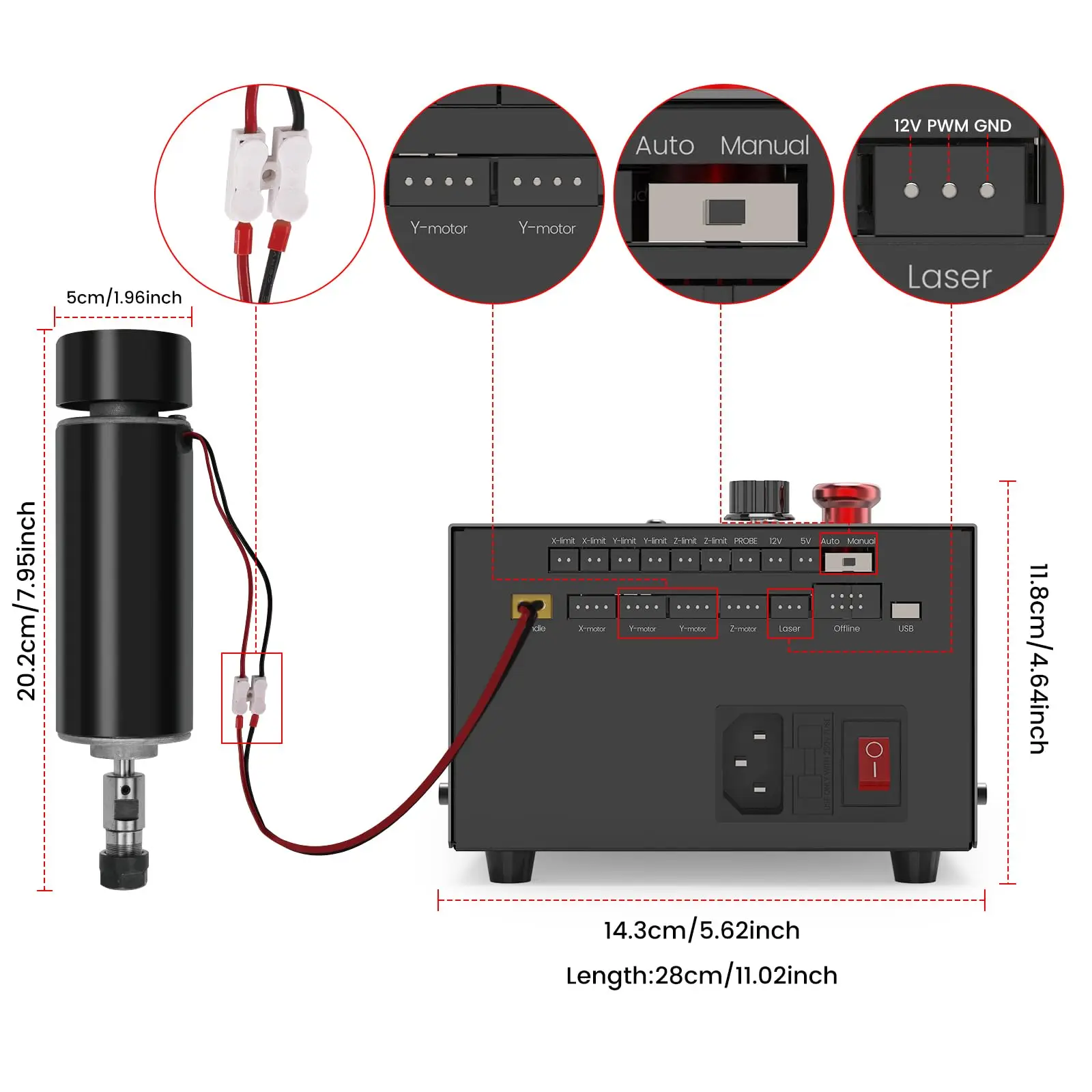 

CNC 500W Spindle Motor Kit 11000RPM Spindle Integrated Control Box Motor Speed Adjustment Button, For 3020PLUS, 4540,