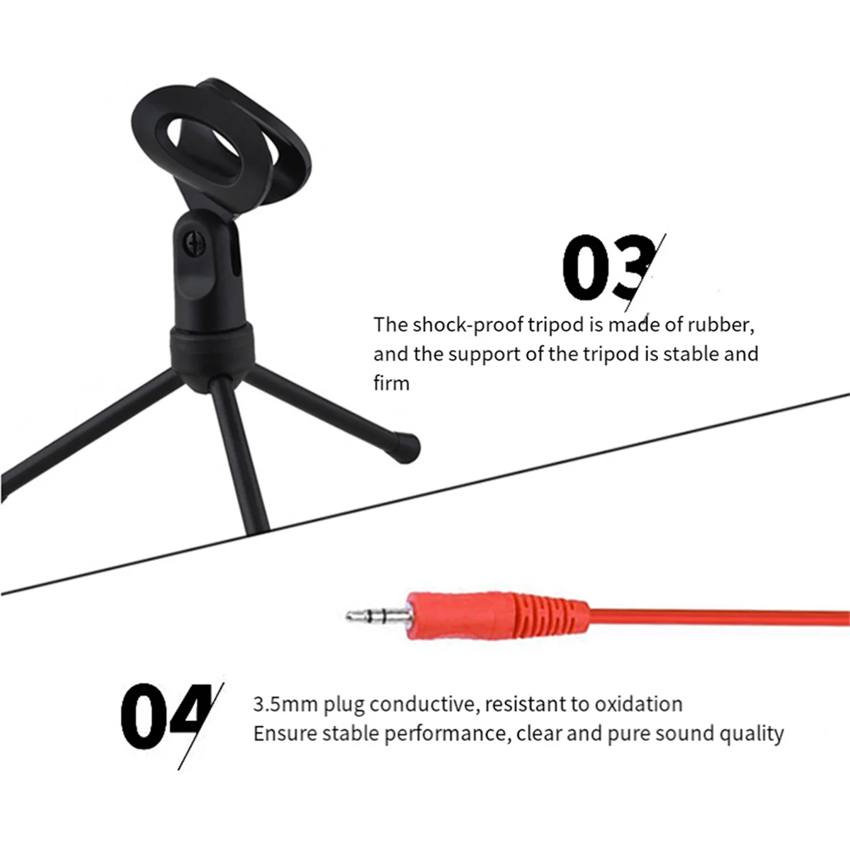 SF-666 전문 유선 홈 AUX 오디오 스테레오 데스크탑 삼각대 마이크 세트, PC 전화 노래방용, 블랙, 3.5mm