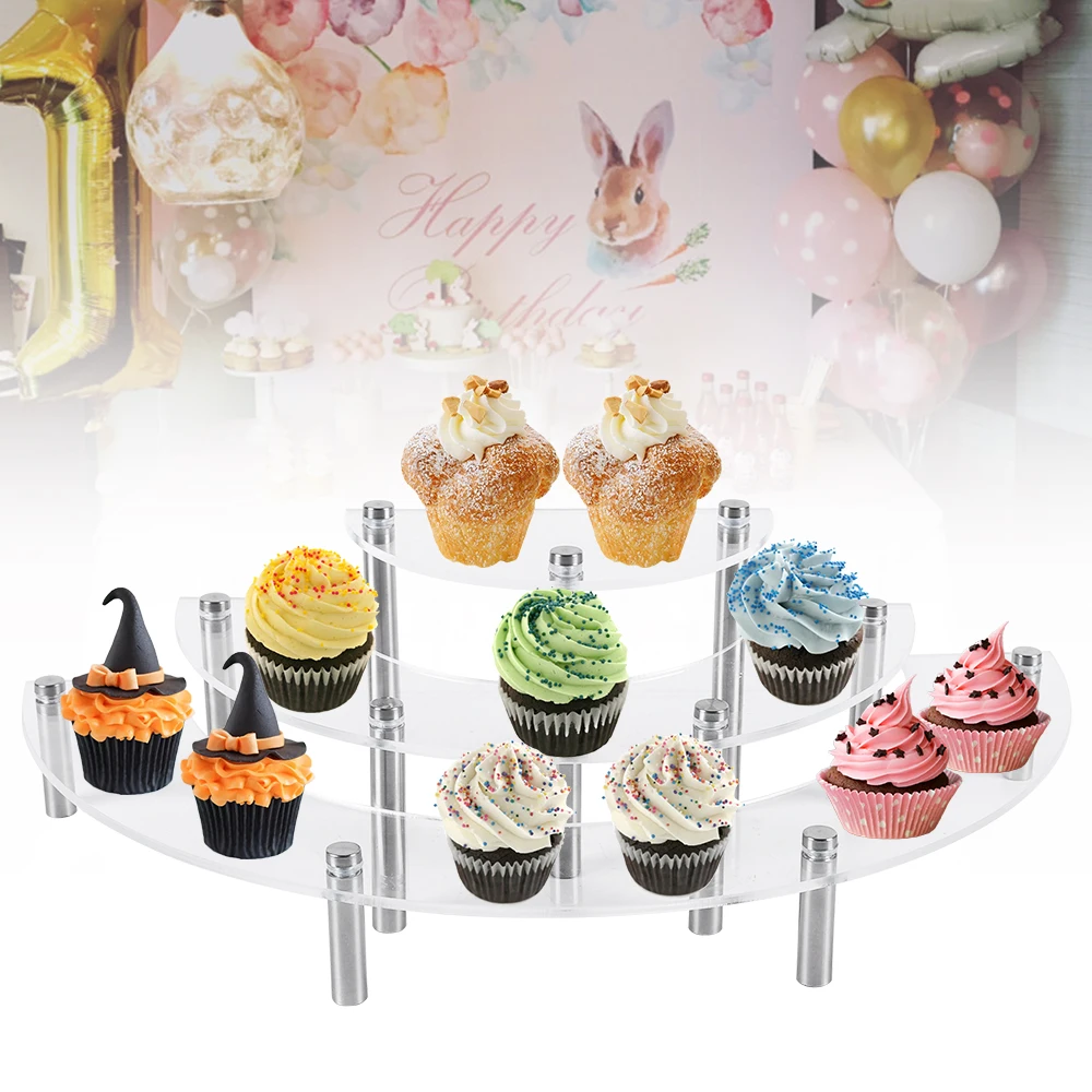 

3 Layers Transparent Acrylic Cake Display Stand Round Dessert Rack Feet for Banquet Exhibition Hall Dessert Shop