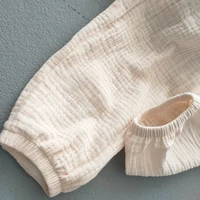 Été corée enfants pantalons décontracté filles garçons coton lin couleur unie ample plissé pantalon pantalon filles taille haute sarouel 5