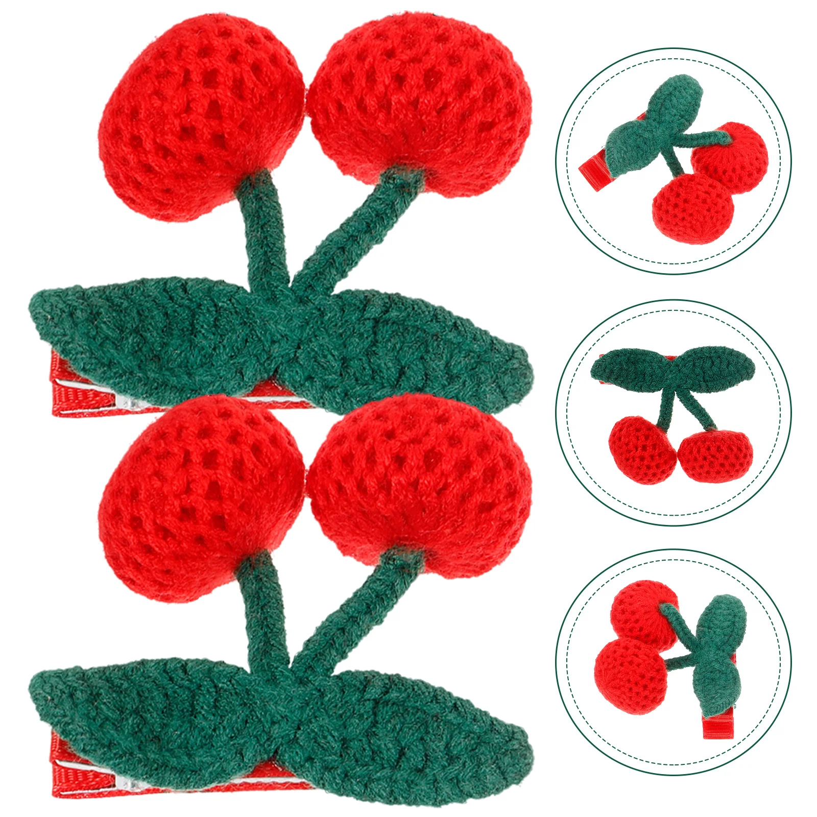 2 Pcs Cherry Barrettes Hair Clips for Little Girl Crochet Accessories Bangs Yarn Knitted Child