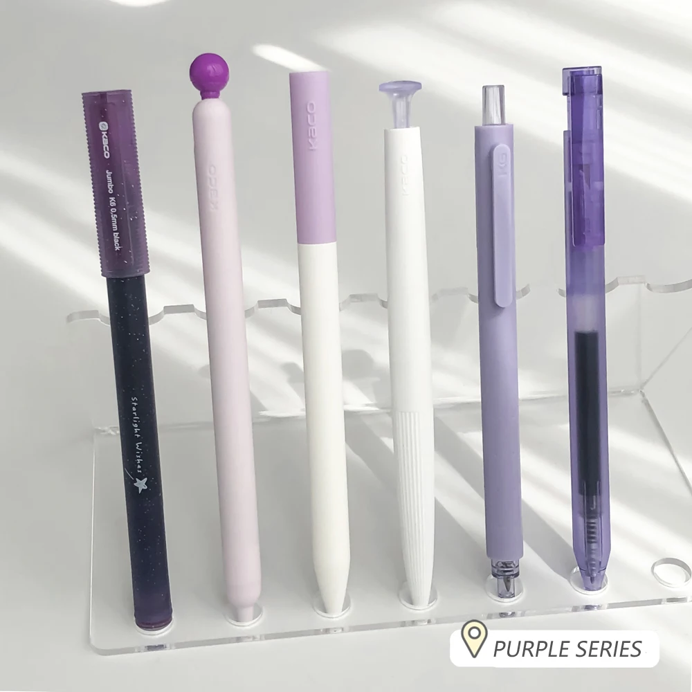 6 Pcs/Set Minimalist Purple Style Gel Pen Smooth Writing Quick-Drying 0.5mm Black Ink Pens for Student Office Writing Stationery