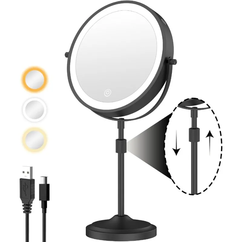 

Lighted Makeup Mirror,Rechargeable Led Magnifying Vanity mirror with lights, Brightness Dimmable Height Adjustable Cosmetic