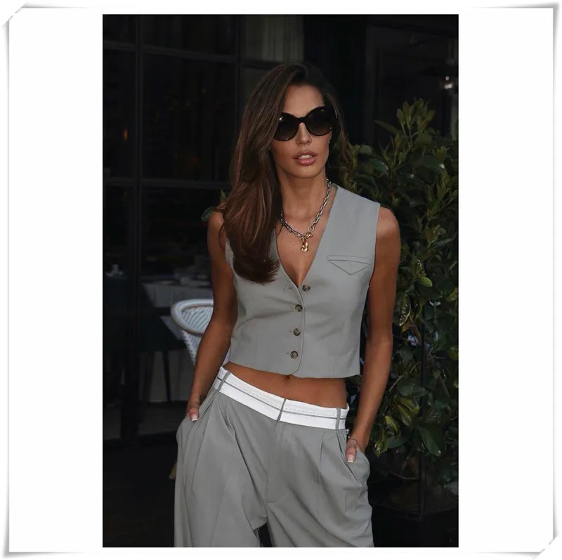 Solid Gray Spring Ladies Vest