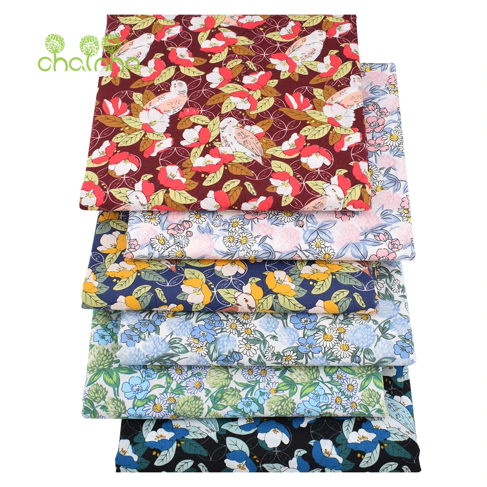 Chainho,Printed Plain Weave Poplin Cotton Fabric,DIY Sewing Quilting Material,Patchwork Cloth,Floral Serie,3 Sizes,15PC133