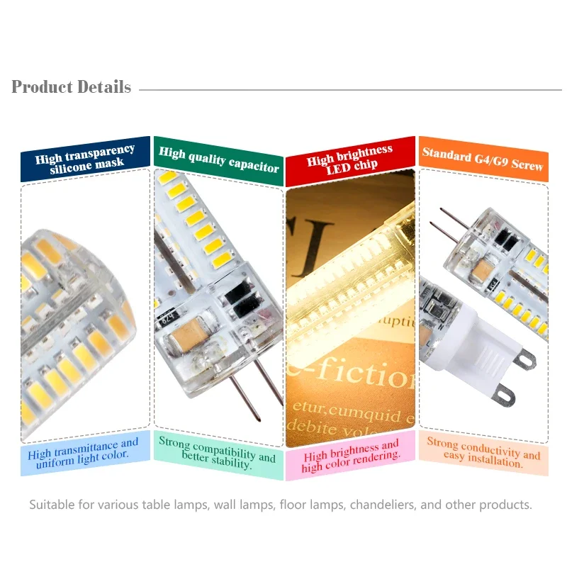 Bombilla LED 램프 교체 전구, 가정용 할로겐 램프 조명, 유용한 G9, 220V, 2W, 3W, 5W, 7W, 9W, 12W, Lampada, G4, AC, DC, 12V