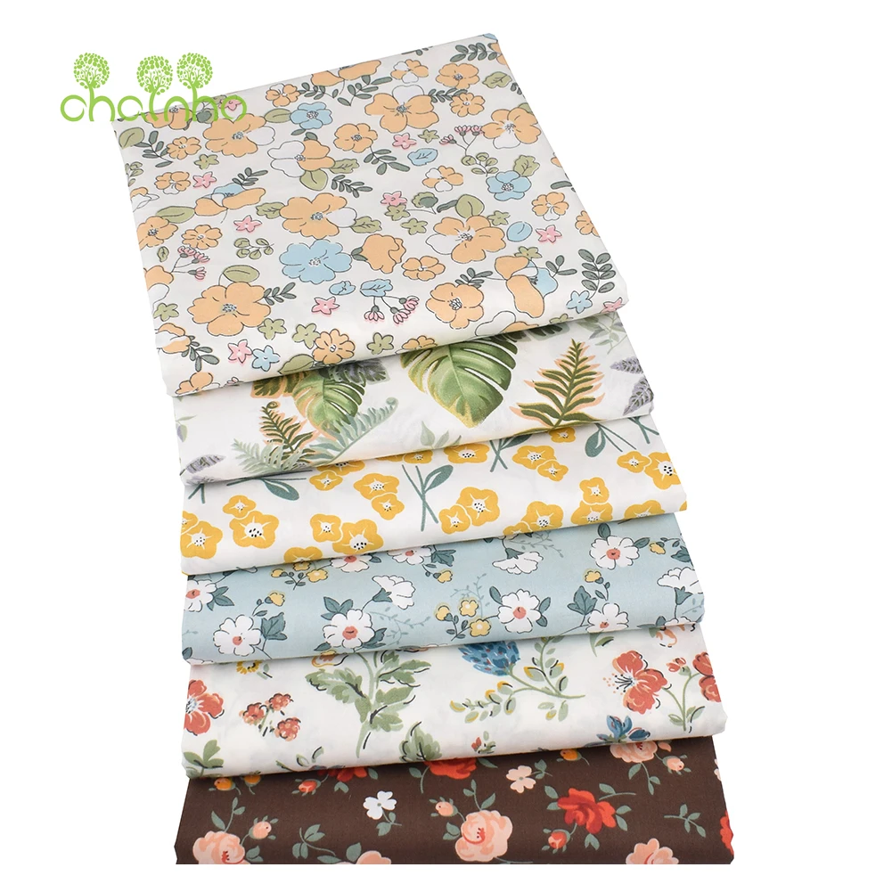 Chainho,Printed Twill Weave Cotton Fabric,DIY Sewing Quilting Material,Patchwork Cloth,6 Designs Floral Series,2 Sizes,15C278