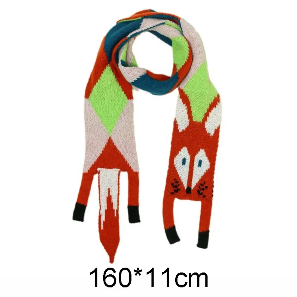 Versatile Japanese Style Knitted Scarf Animal Imitation Cashmere Cartoon Fox Scarf Trendy Autumn Winter Warm Shawl Wrap