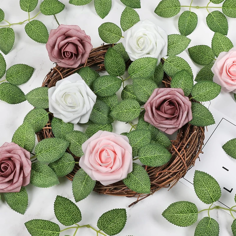 30/50Pcs Artificial Green Leaf Rose Leaves Christmas Decora for DIY Home Wedding Bride Wrist Decorative Leaf Artificial Plant 5