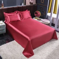 WASART Two-sided satin rayon flat bed sheet set couple 2 people summer luxury double bed bedsheet single double queen king size 3