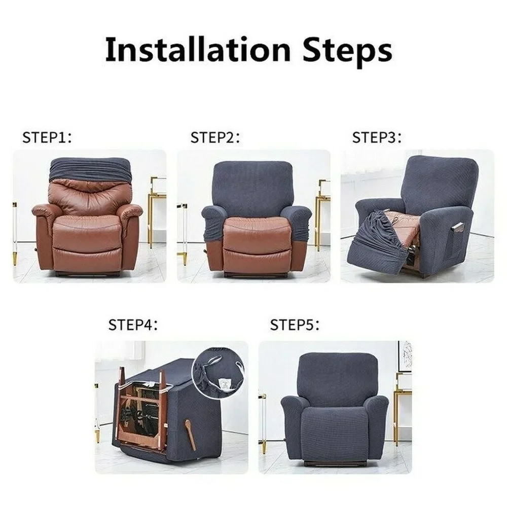 European Style Recliner Stretch Sofa Cover Charcoal Thickened Fleece Recliner Protection Pad Non-slip Furniture Cover 6