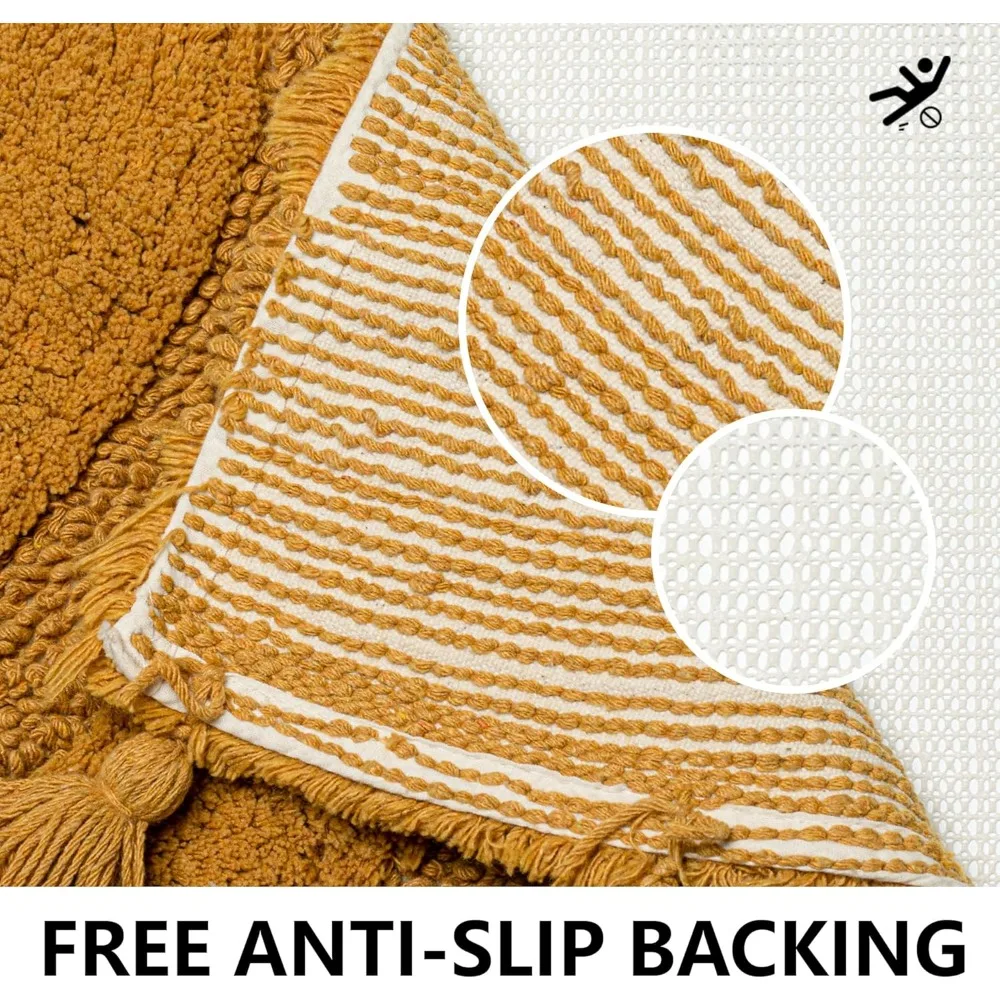 Half Circle Boho Bathroom Rugs with Tassels 100% Cotton Hand-Woven Bath Rugs Non Slip Absorbent Crochet Rugs Machine Washable Bo