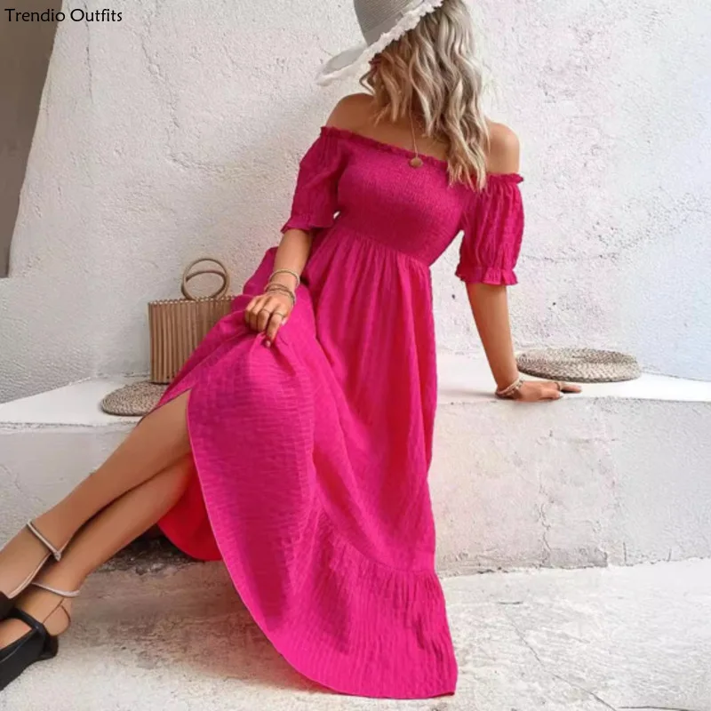 

2024 Summer Women's One Neck line Slim Fit Fashion Versatile Beach Resort Comfortable, Casual, Soft, Elegant temperament Dress