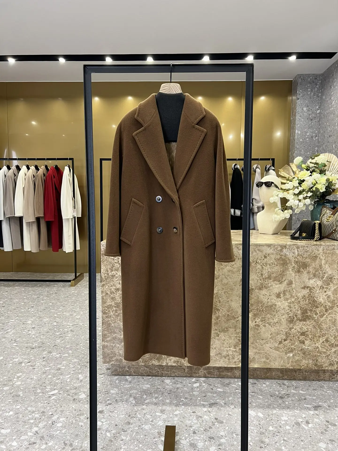 

New 2023 MAX 101801 Wool Coat Women Black Loose Casual Cashmere Coat Female Double Breasted Straight Barrel Wool Coat