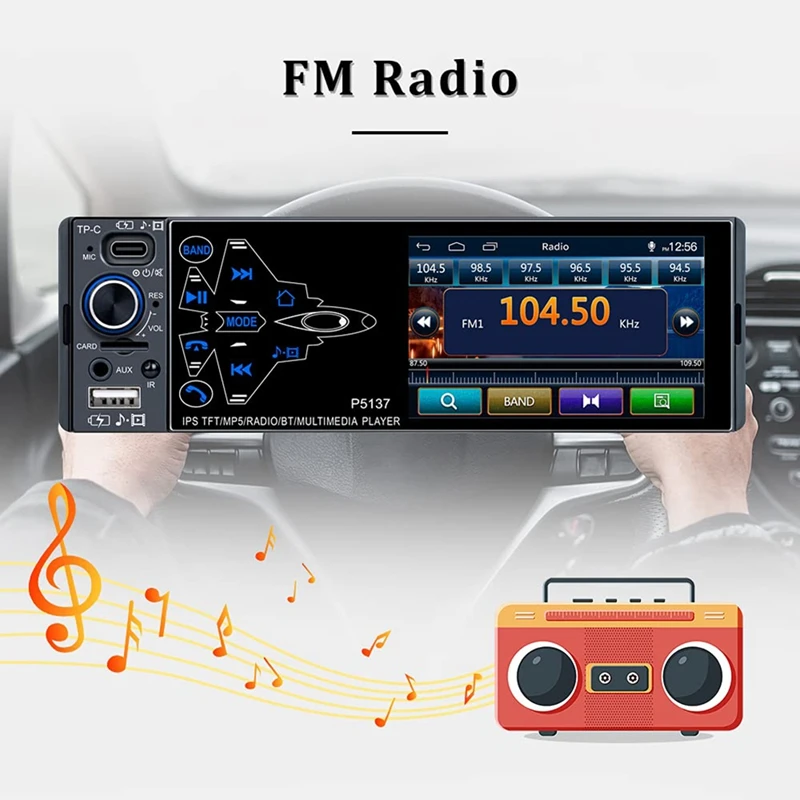 싱글 딘 자동차 스테레오, 블루투스 FM 라디오, 터치 스크린, MP5 플레이어, 자동차 멀티미디어 플레이어