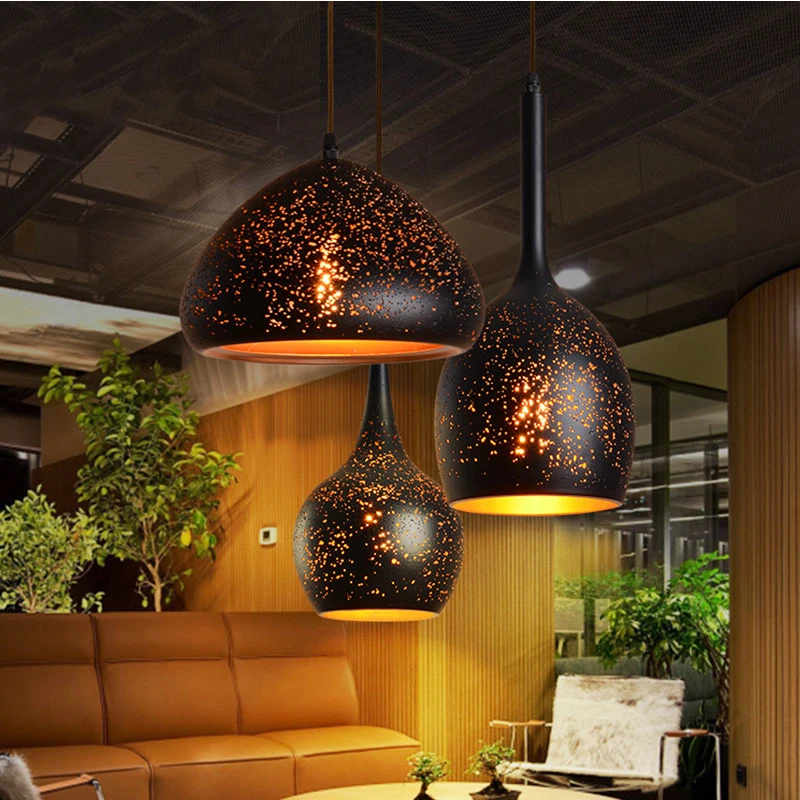 

Vintage Etch Shade Pendant Light Restaurant Bar Lamp Fixtures E27 Lampshade Retro Pendant Lamp Industrial Loft Led Chandelier