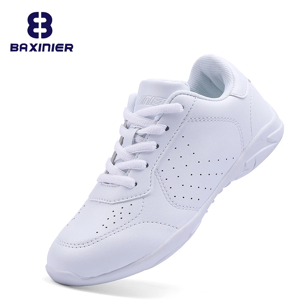 BAXINIER Girls White Cheerleading Trainers Shoes Kids Training Dance Tennis Shoes Lightweight Youth Cheer Competition Sneakers arkkg girls white cheerleading shoes kids soft bottom cheer shoes mesh breathable womens competition trainer shoes dance shoes