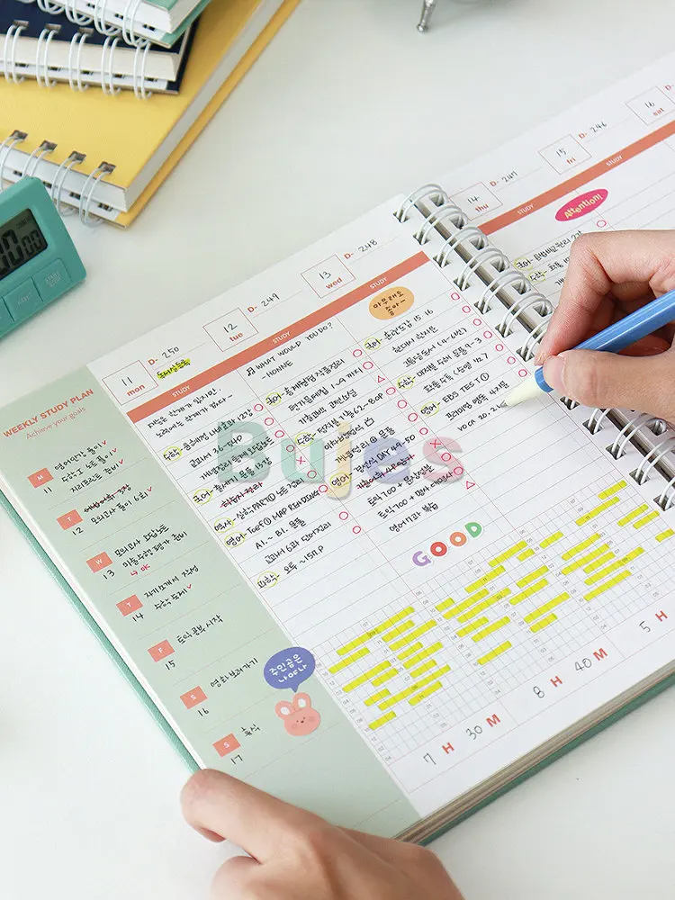 인디고 몬스터 아이콘 스터디 플래너, 휴대용 노트북, 주간 계획, 일정, 일기, 일기장, 메모, 1 년