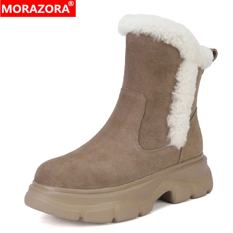 

Женские замшевые ботильоны на молнии MORAZORA, черные замшевые ботильоны на толстом меху, на платформе, зимний сезон 2019