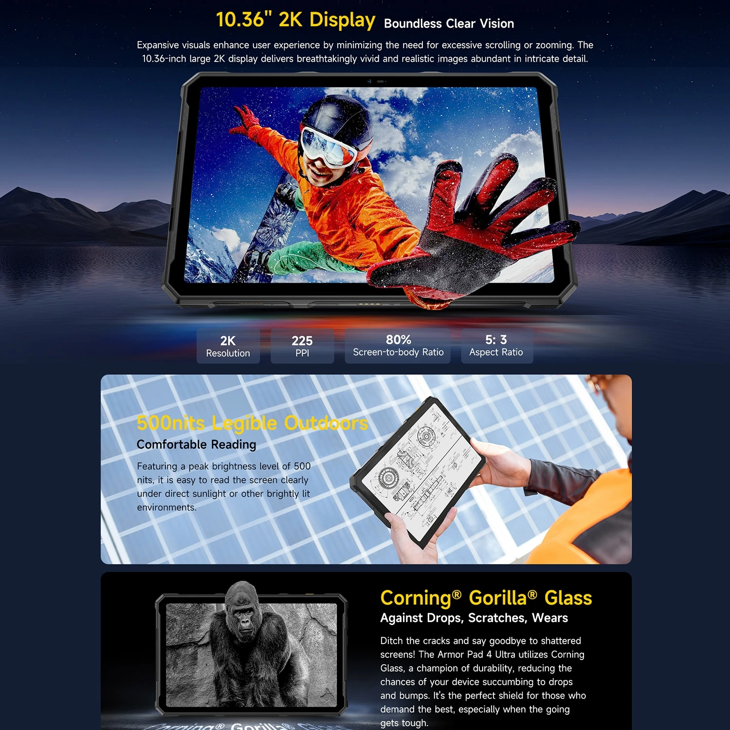 Ulefone Armor Pad 4 Ultra Rugged Tablet PC 5G 11800mAh 33W 8GB 256GB ROM 50MP 10.36" 2K Dimensity 6300 Octa Core Android 14 NFC