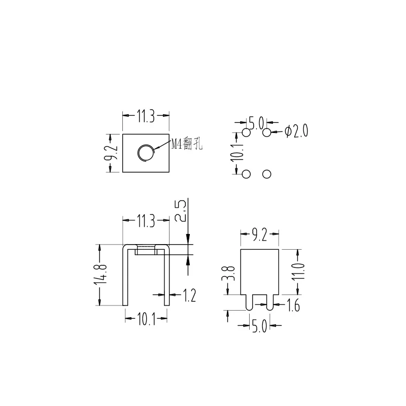 50PCS U Type Power Type Copper Terminal Hardware Stamping Parts Circuit Board Connector PCB-1037 M4 Welding Terminal