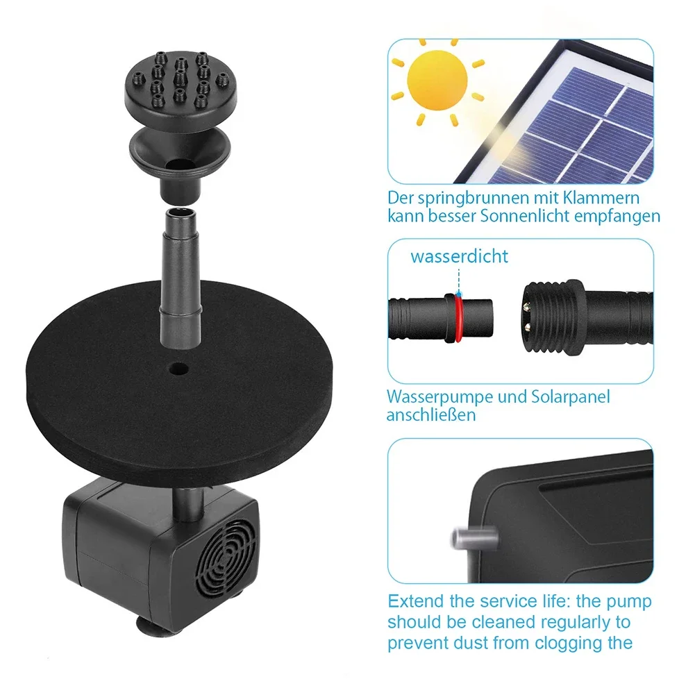 1.2W Solar Panels Water Fountain Pump with 6 Nozzles Solar Powered Fountain Wave Maker for Outdoor Bird Bath Garden Fish Pond
