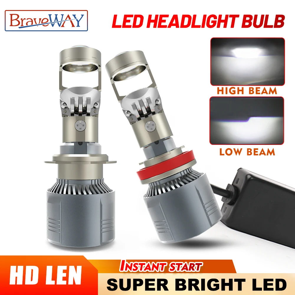 BraveWAY LED 헤드라이트 프로젝터 전구 H4 H7 H11 HB3 HB4 자동차 클리어 라이트 경계 40000LM용 하향등 조명