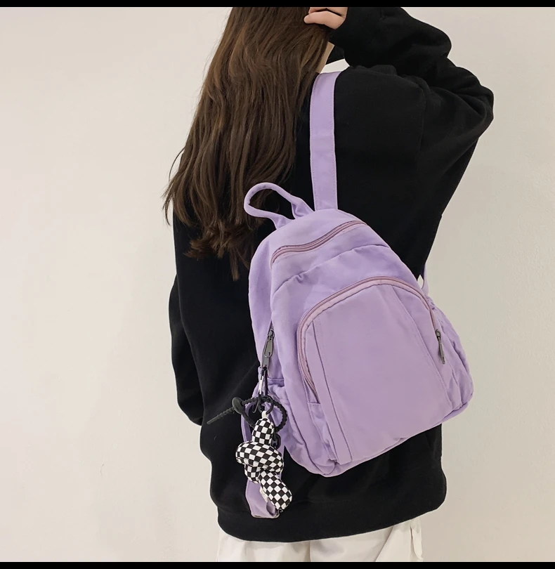 DCIMOR New Canvas Women Backpack Female Solid Color Multifunction Small Backpacks Girl Cool Travel Bag Mini Schoolbag Cute Packs