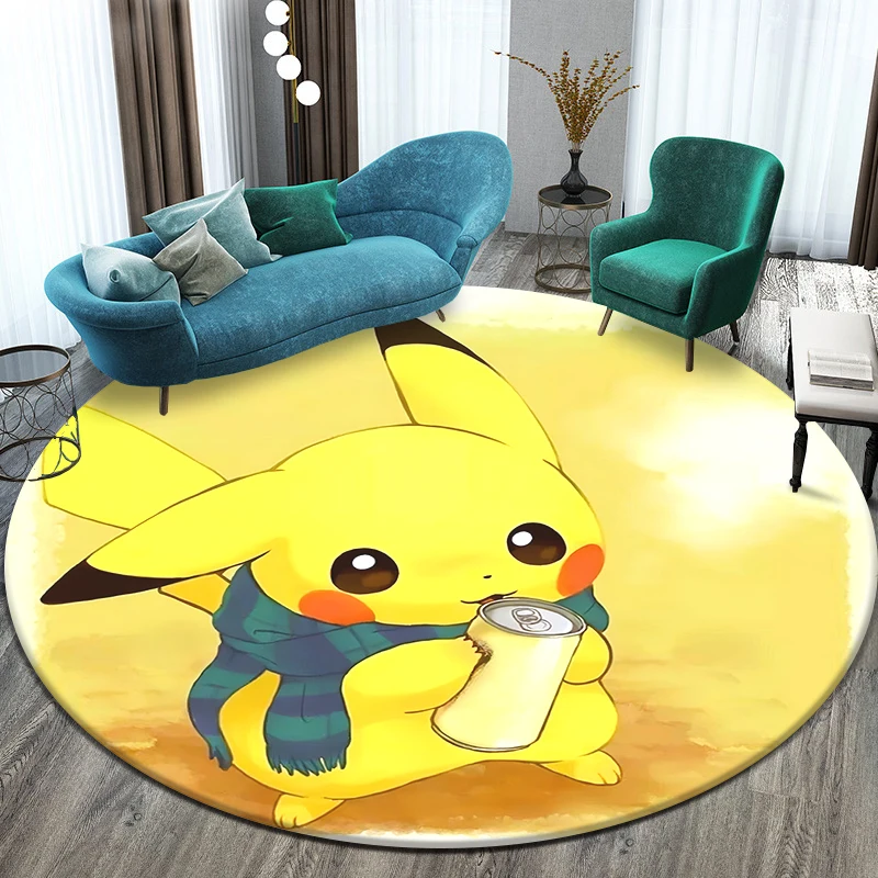 【新品】ポケモン　ピカチュウ　ラグマット かわいい漫画のプリントラウンドカーペット、ポケモンピカチュウ