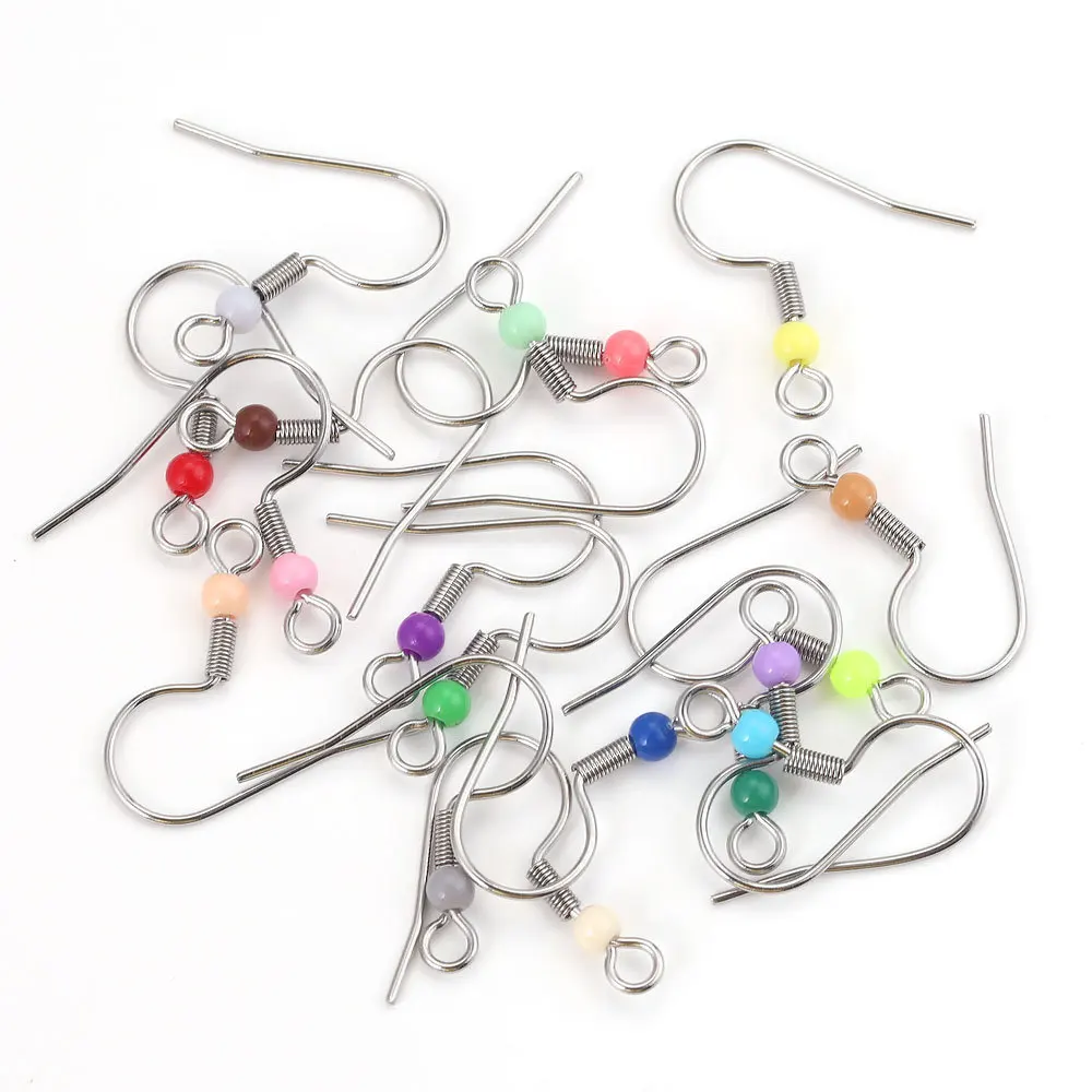 Wholesale DICOSMETIC 50Pcs Earring Hooks 5 Colors Stainless Steel Fish Hook  Ear Wire with Loop Hole Black/Gold/Rose Gold/Rainbow Color Dangle Earrings  Findings for DIY Earring 